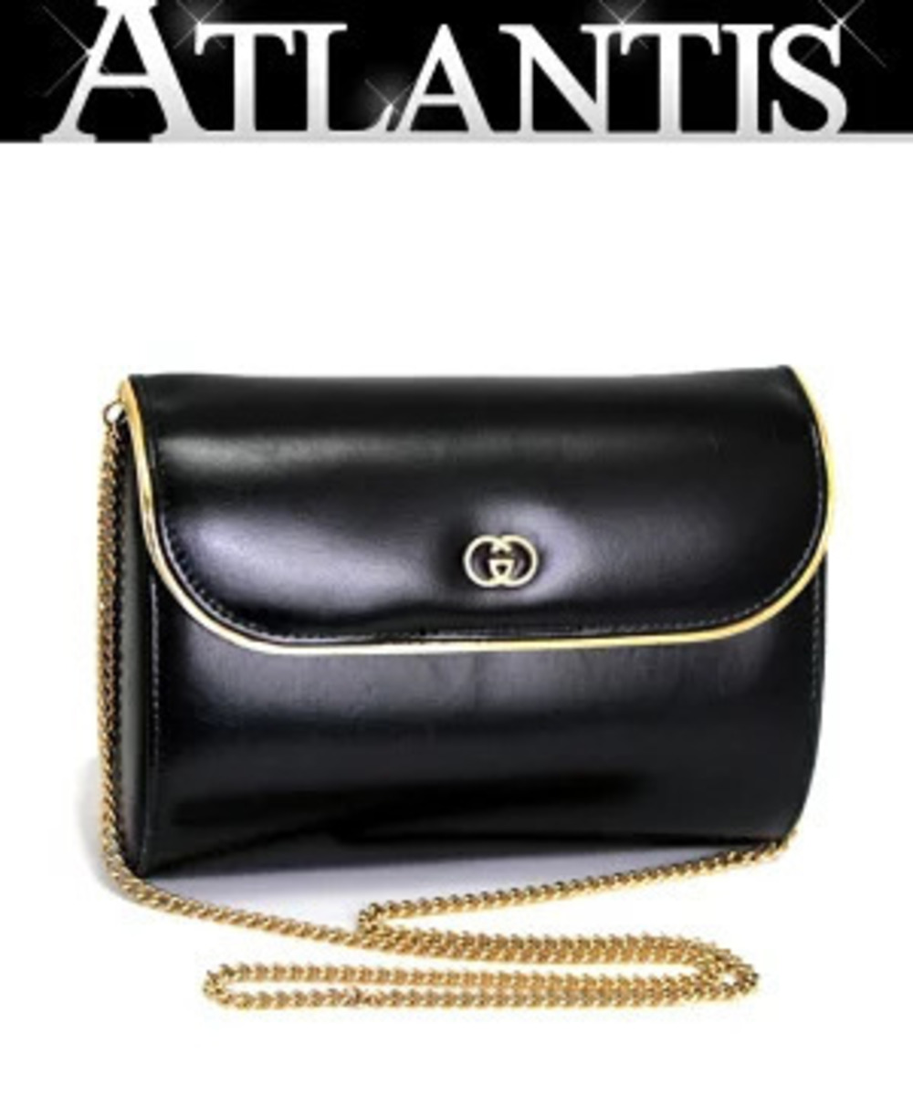 Gucci Chain Shoulder Bag Leather Black
